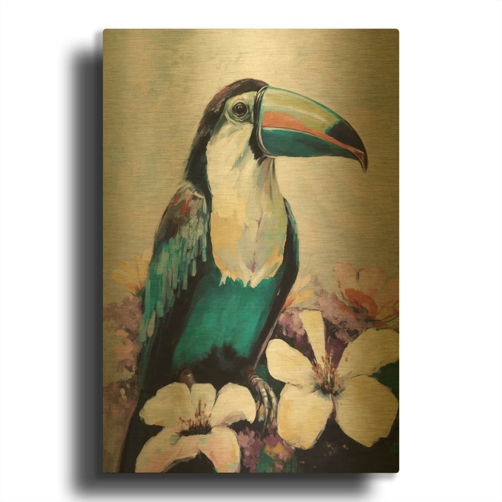 'Toucan In Flowers' By Svetlana Aleynikova Gold Metal Wall Art