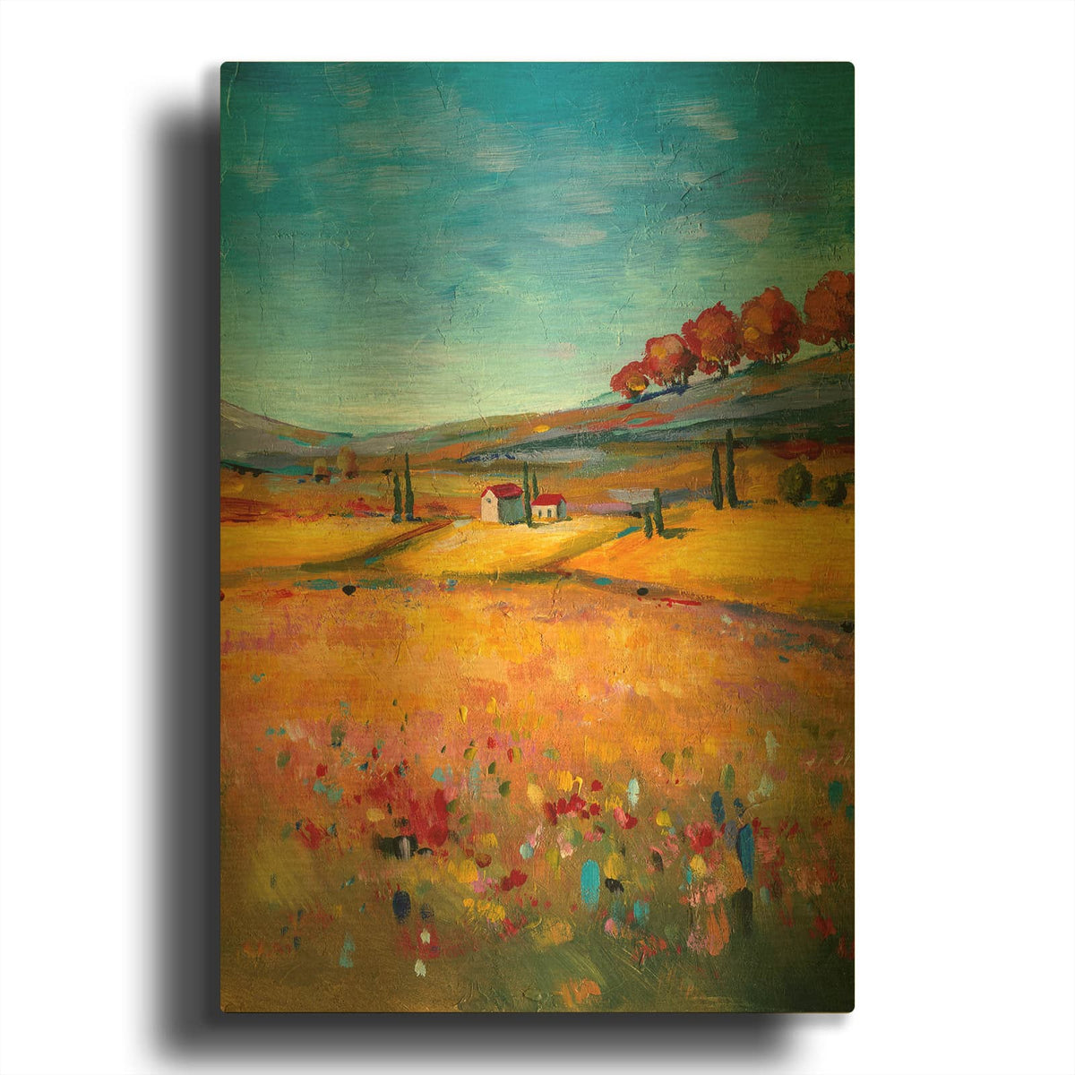 'Village Landscape' By Svetlana Aleynikova Gold Metal Wall Art