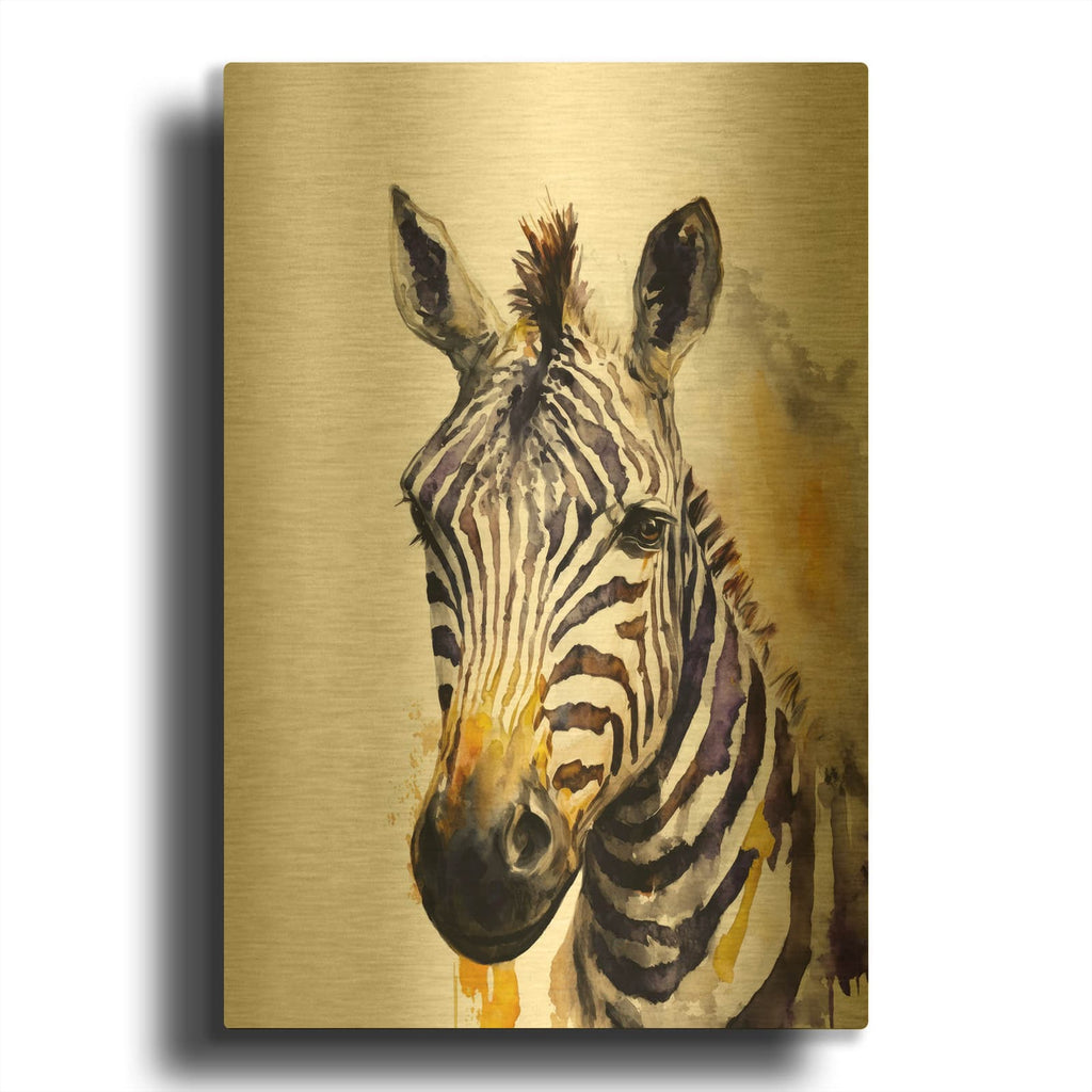 'Watercolour Zebra' By Svetlana Aleynikova Gold Metal Wall Art