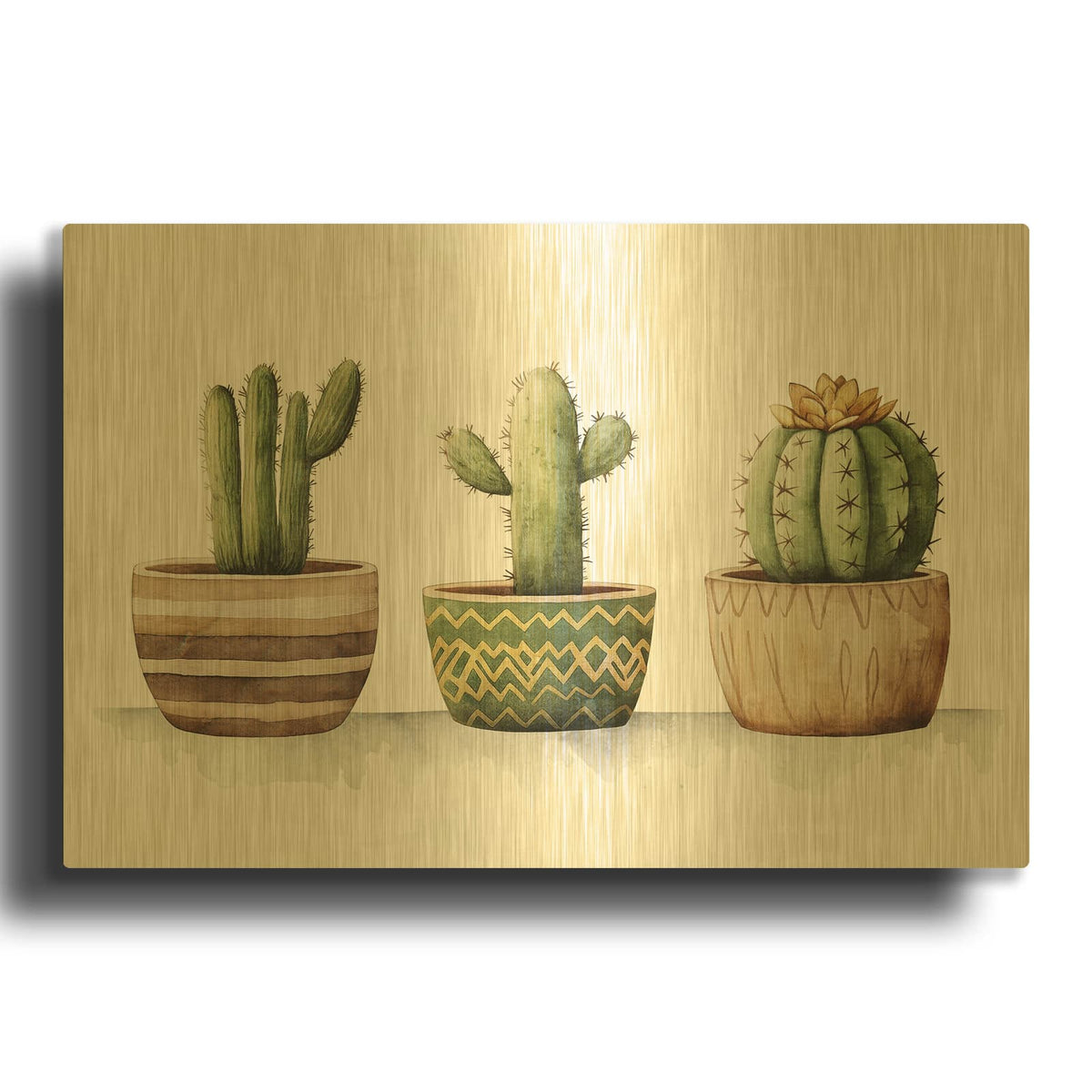 'Western Cacti Pots' By Svetlana Aleynikova Gold Metal Wall Art