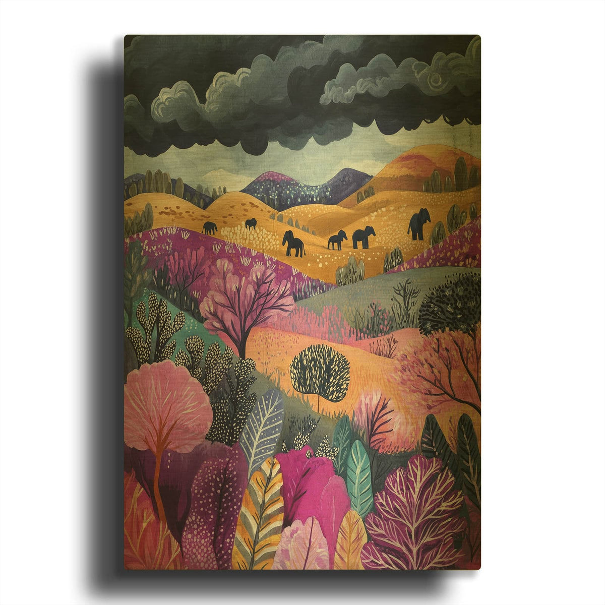 'Wild Horses In Fields' By Svetlana Aleynikova Gold Metal Wall Art