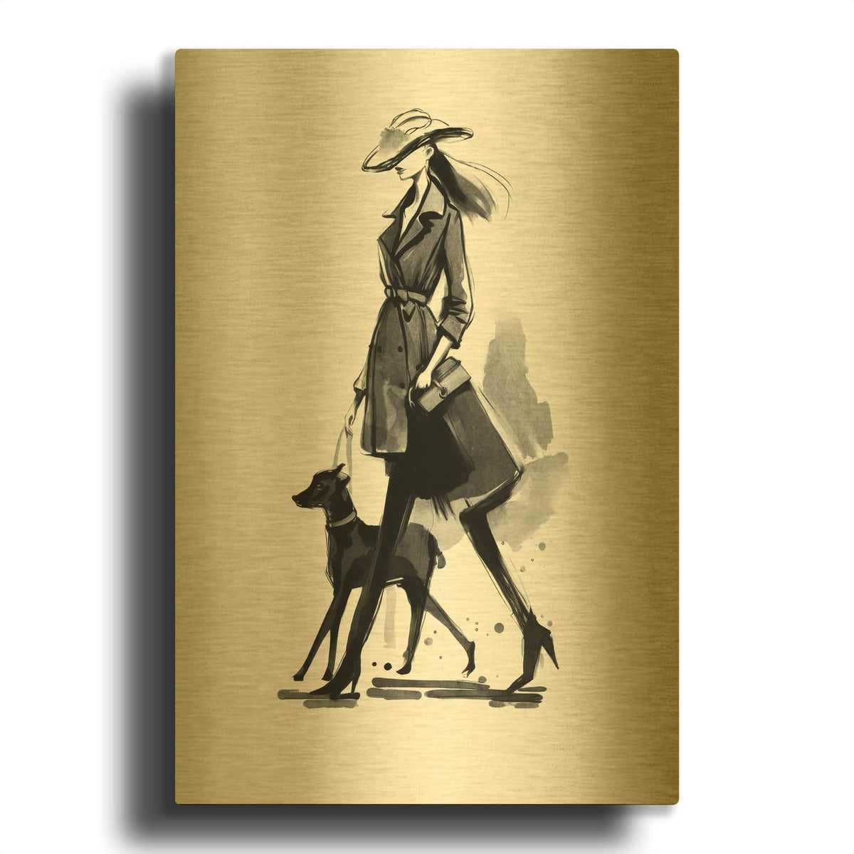 'Woman With Dog' By Svetlana Aleynikova Gold Metal Wall Art