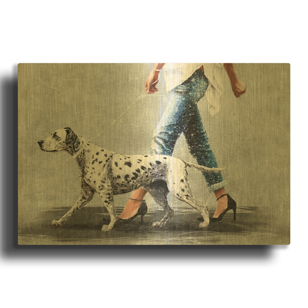 'Woman With Dolmatian' By Svetlana Aleynikova Gold Metal Wall Art