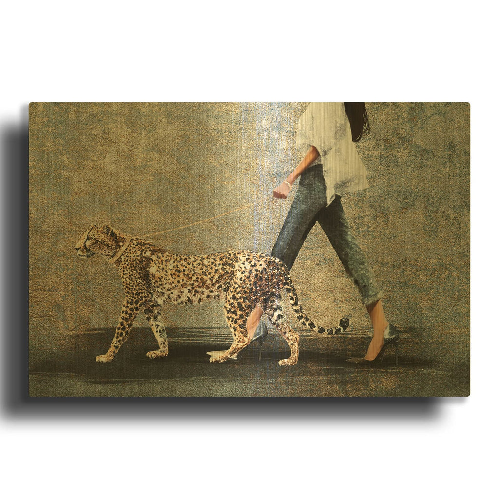 'Woman With Leopard' By Svetlana Aleynikova Gold Metal Wall Art