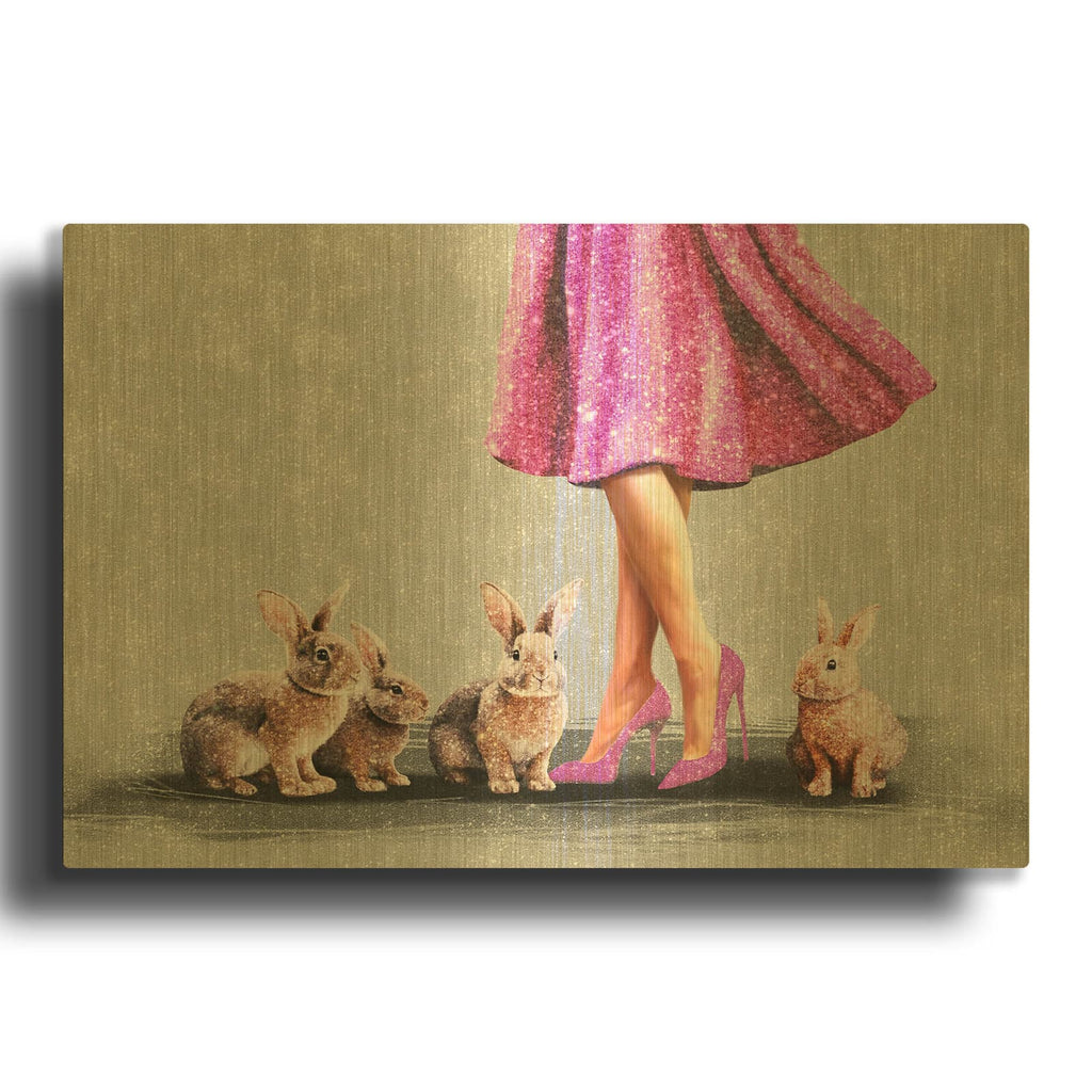 'Woman With Rabbit' By Svetlana Aleynikova Gold Metal Wall Art