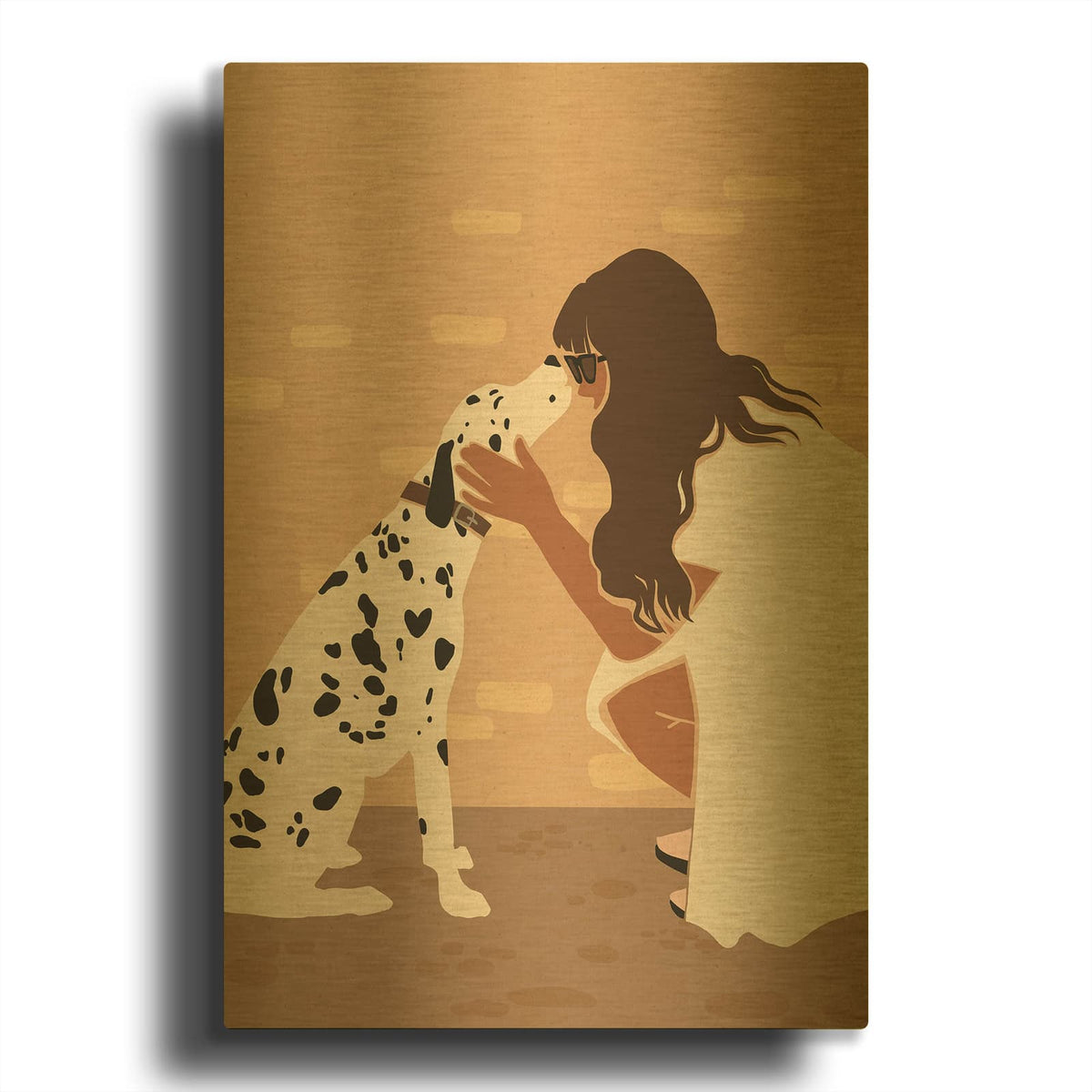 'Woman And Dalmatian' By Svetlana Aleynikova Gold Metal Wall Art