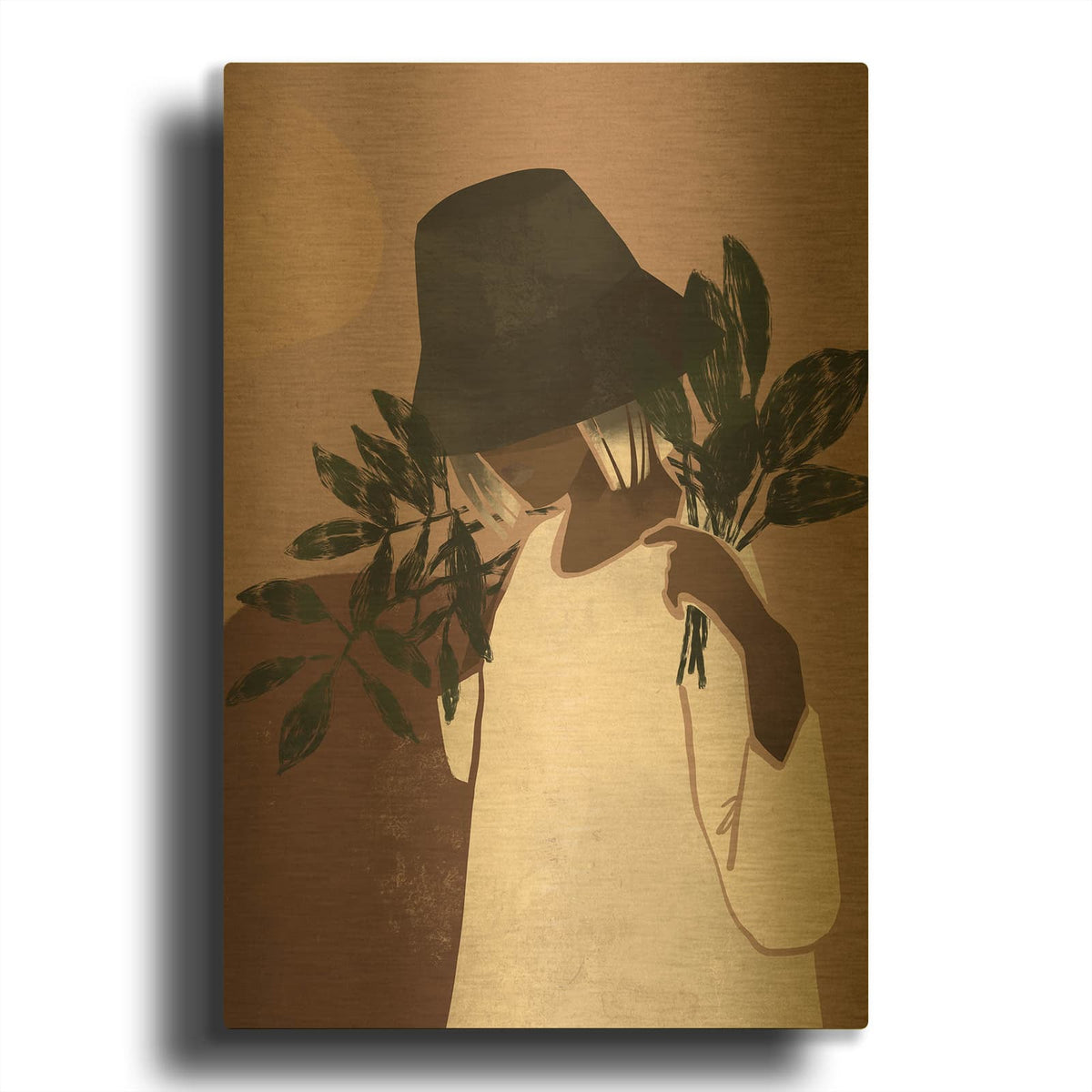 'Woman With Plants' By Svetlana Aleynikova Gold Metal Wall Art