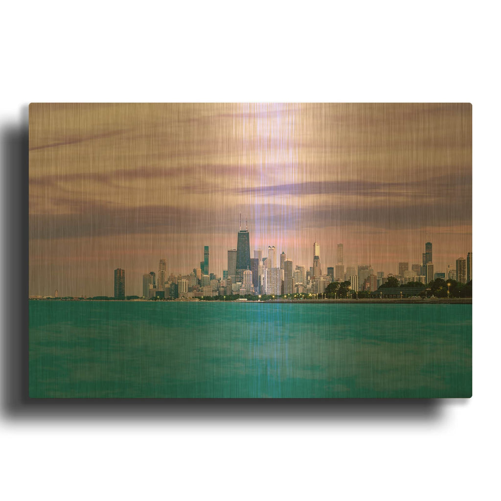 'Chicago Lavander Sunset' By Luxe Gold Metal Wall Art