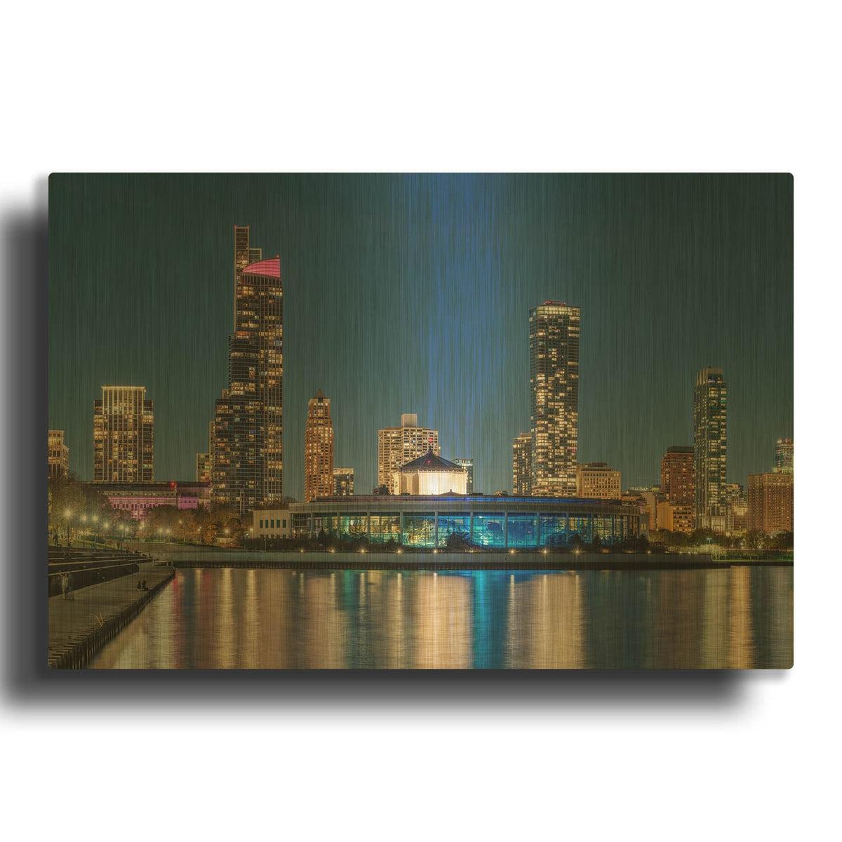 'Chicago Nighttime Skyline 6' By Luxe Gold Metal Wall Art