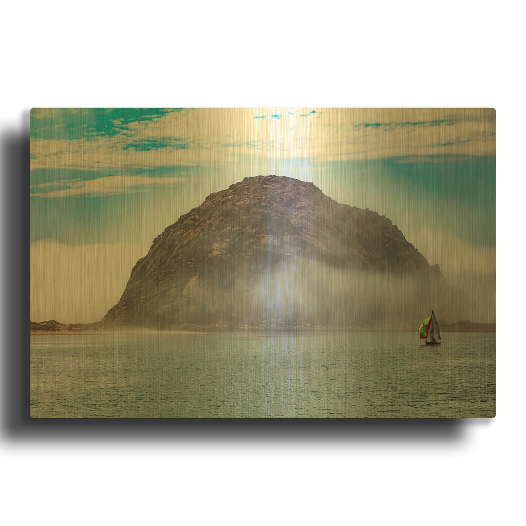 'Morro Rock Sailboat In Fog' By Luxe Gold Metal Wall Art