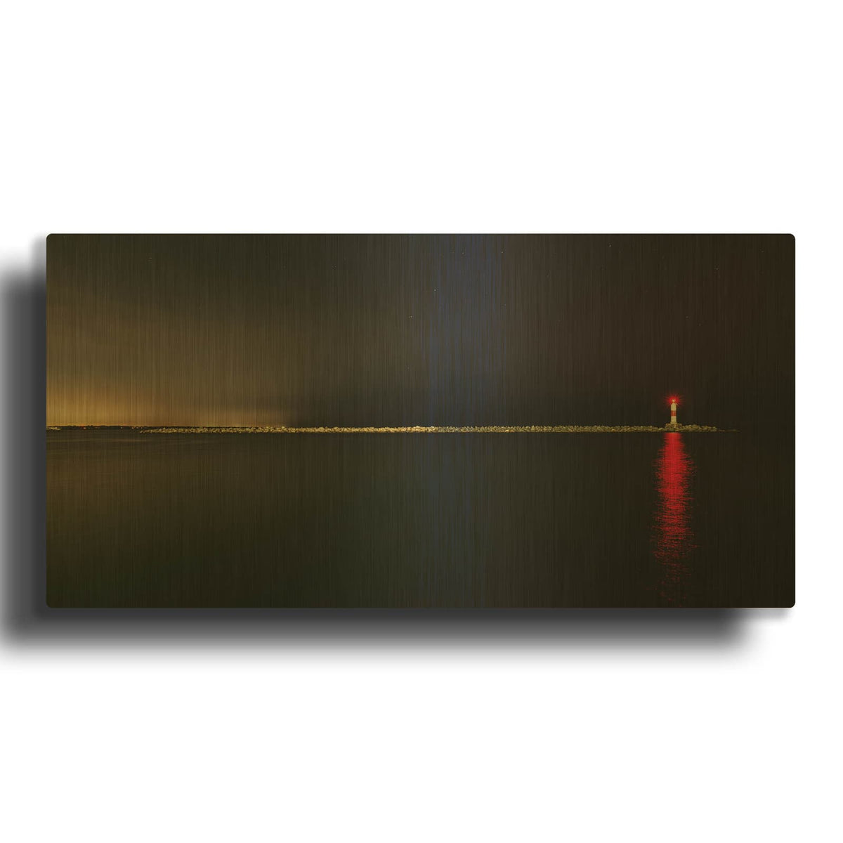 'Red Beacon In The Night Panorama' By Luxe Gold Metal Wall Art
