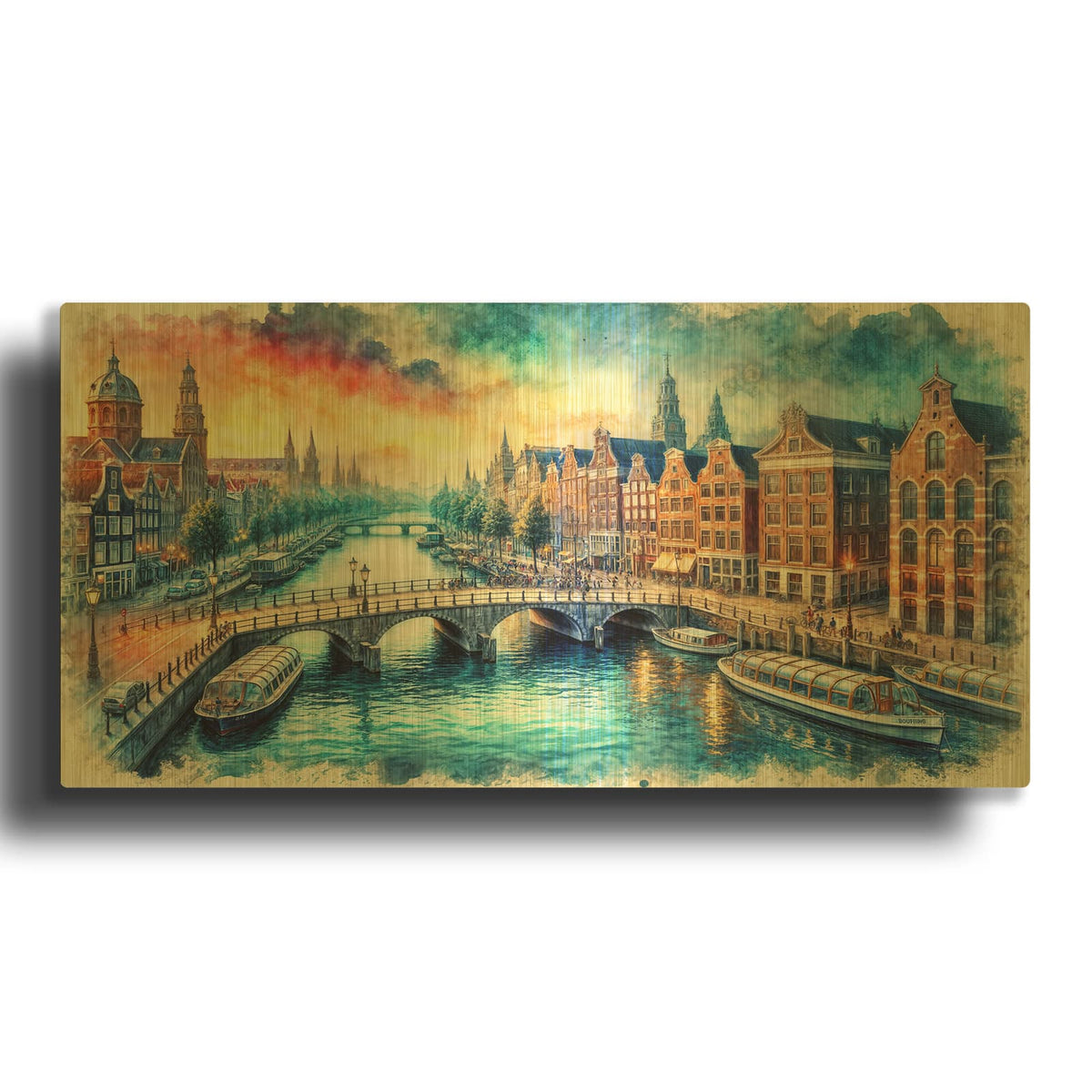 'Amsterdam Watercolor' By Rey Klimt Gold Metal Wall Art