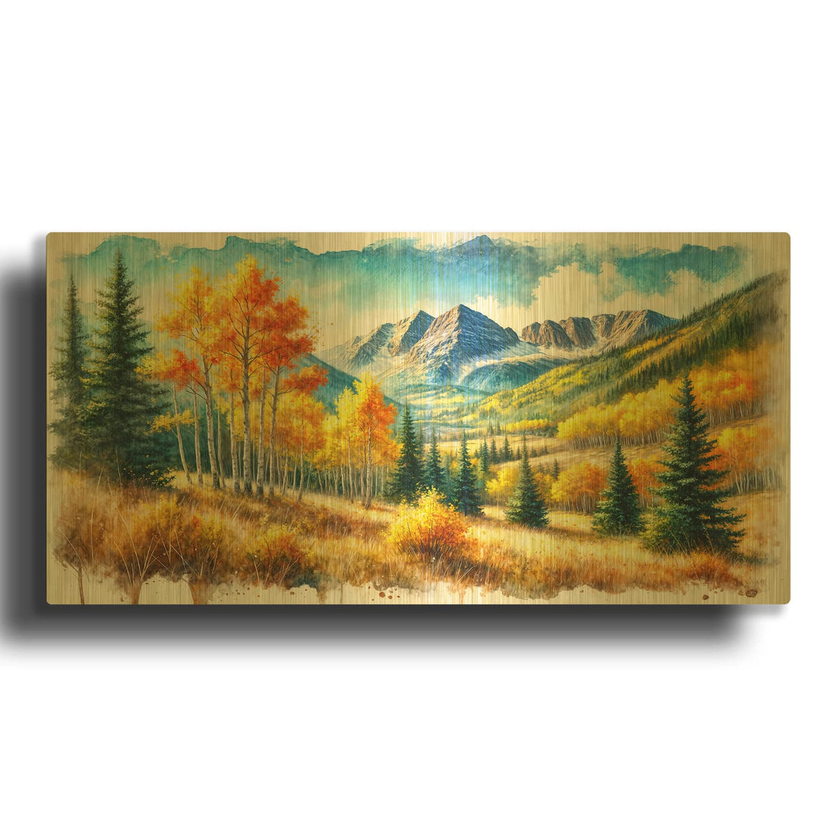 'Aspen Landscape Watercolor' By Rey Klimt Gold Metal Wall Art