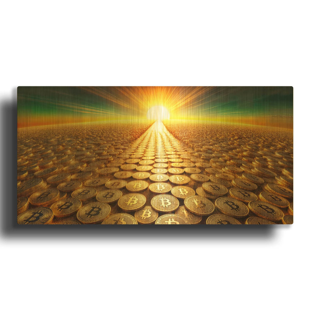 'Bitcoin Crypto Road To Prosperity & Wealth' By Rey Klimt Gold Metal Wall Art