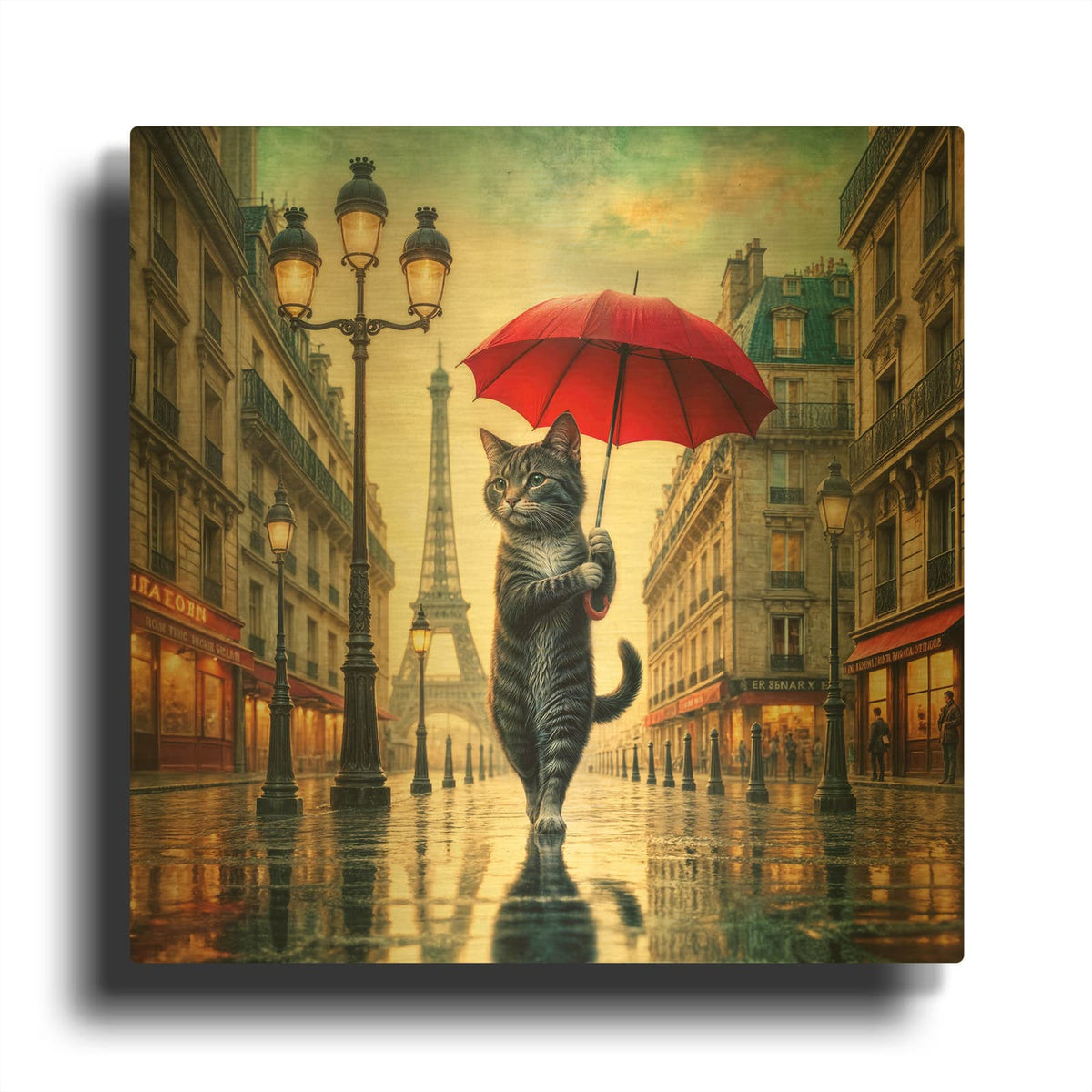 'Cat In Paris' By Rey Klimt Gold Metal Wall Art