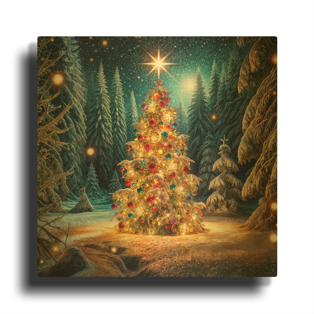 'Christmas In Forest' By Rey Klimt Gold Metal Wall Art