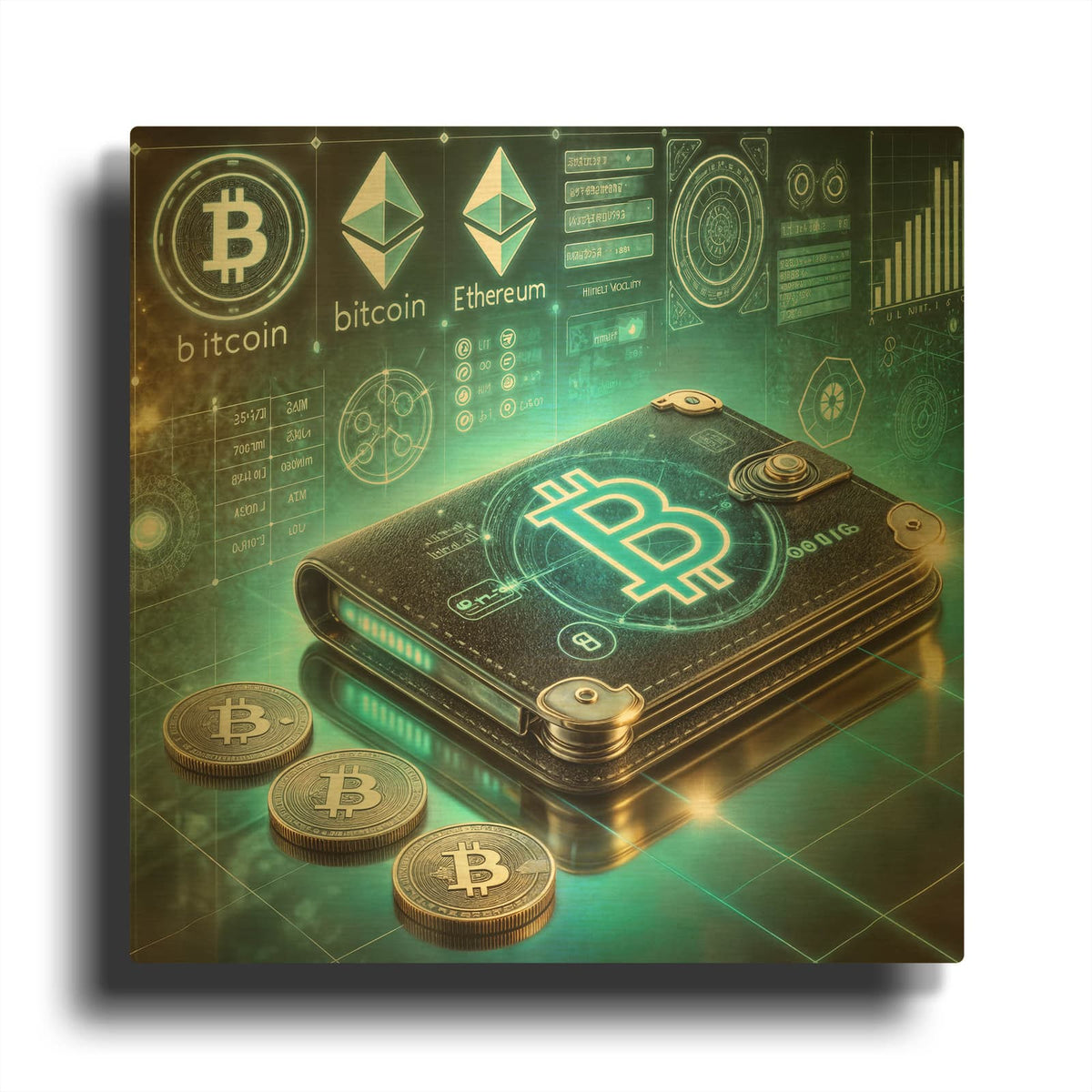 'Crypto Wallet' By Rey Klimt Gold Metal Wall Art