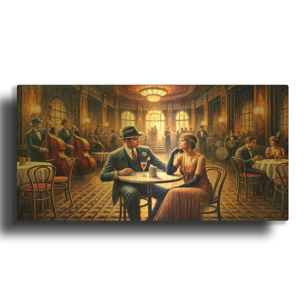 'Date Night In Vintage New York' By Rey Klimt Gold Metal Wall Art