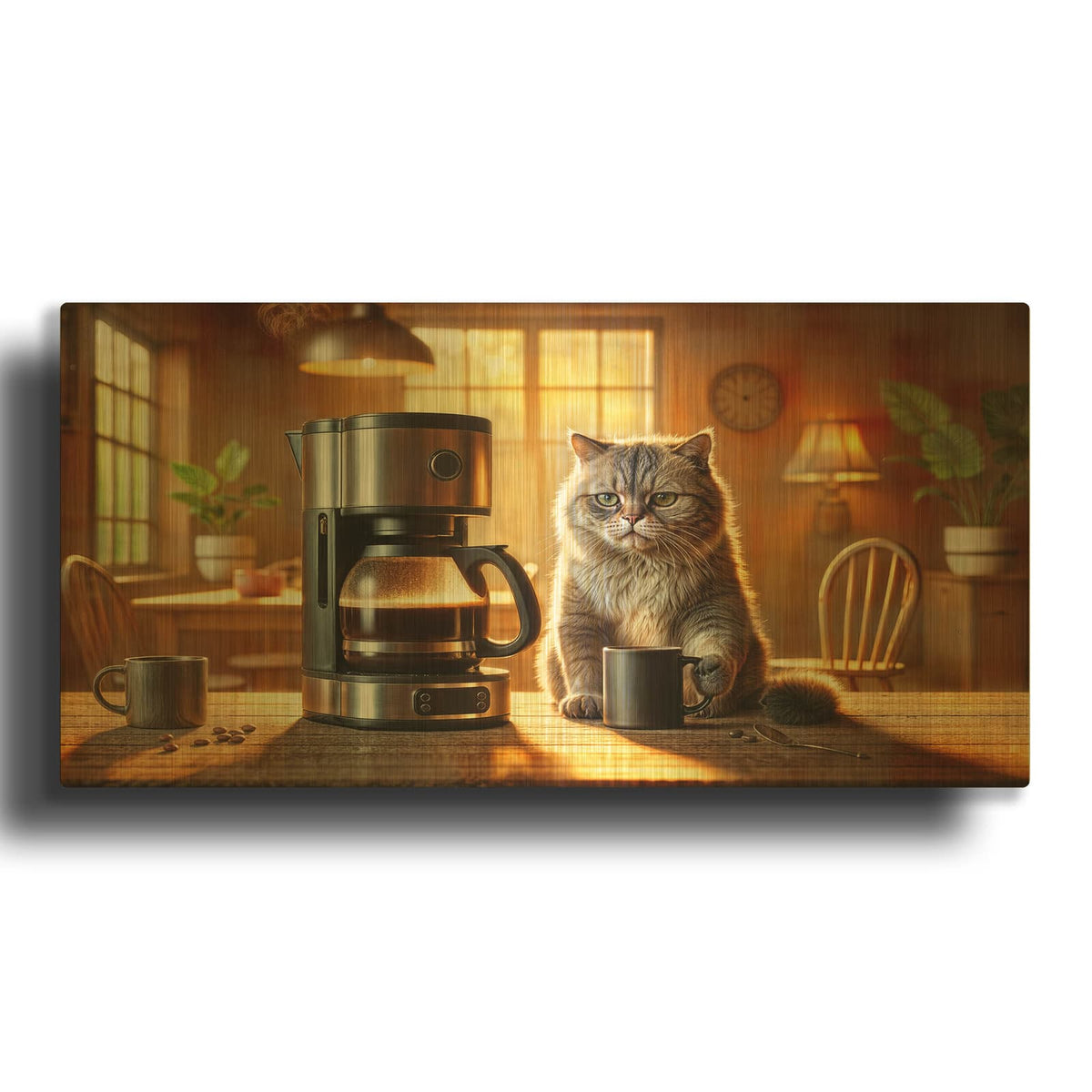 'Early Riser Cat' By Rey Klimt Gold Metal Wall Art