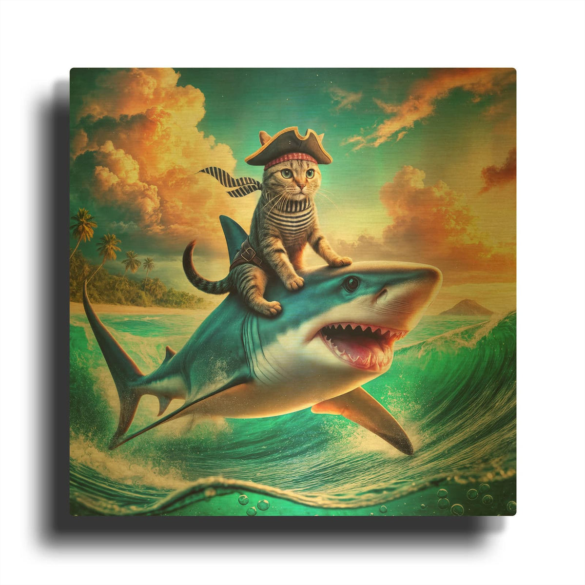 'Fearless Cat Pirate' By Rey Klimt Gold Metal Wall Art