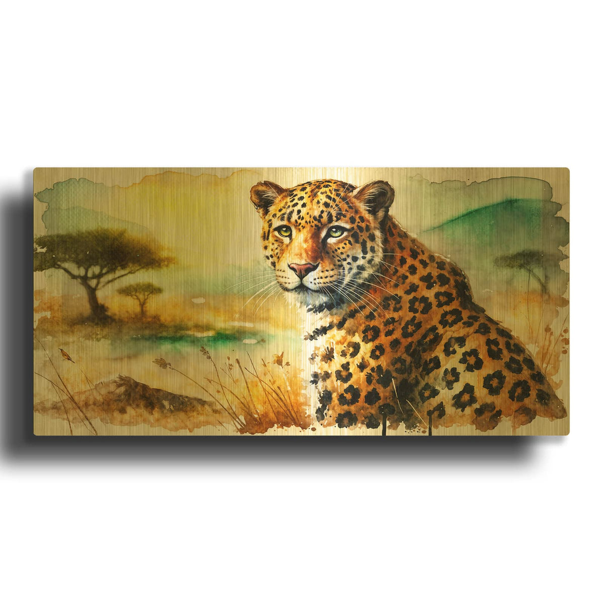 'Leopard Watercolor' By Rey Klimt Gold Metal Wall Art