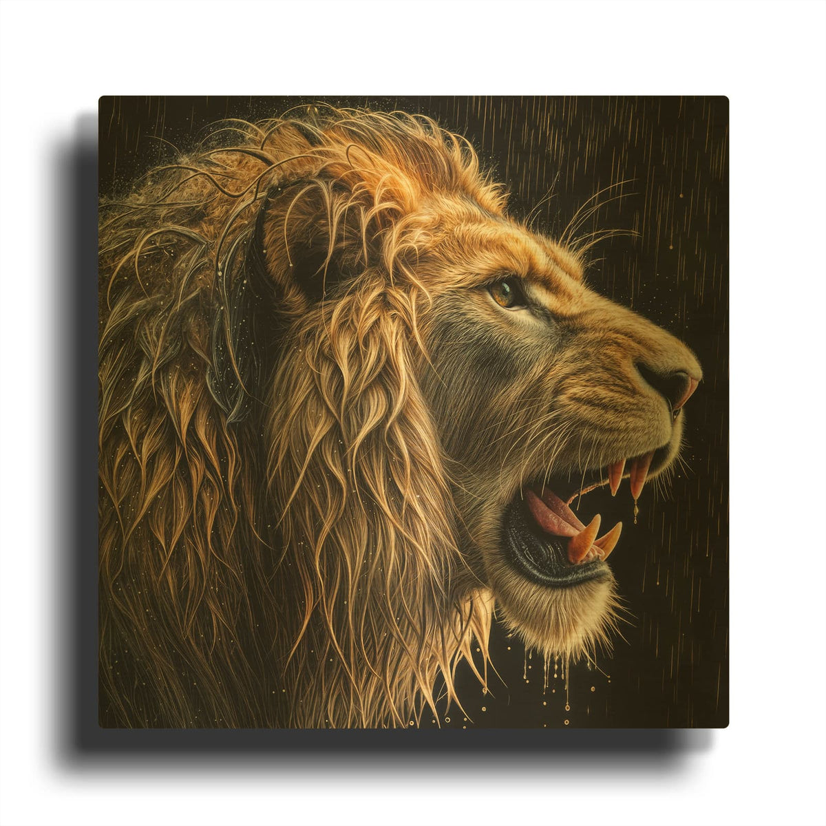'Lion Portrait - Roar Of The Storm' By Rey Klimt Gold Metal Wall Art