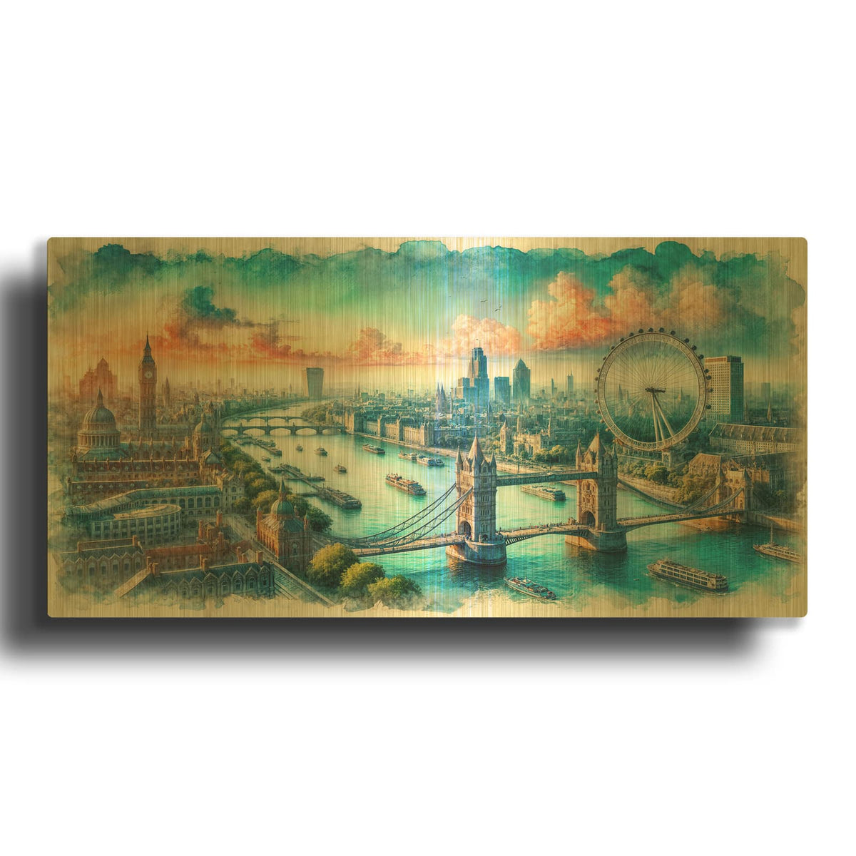 'London Uk Watercolor' By Rey Klimt Gold Metal Wall Art