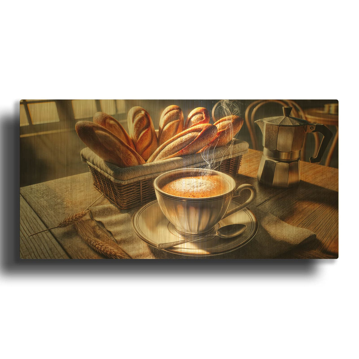 'Morning Coffee & Baguettes' By Rey Klimt Gold Metal Wall Art