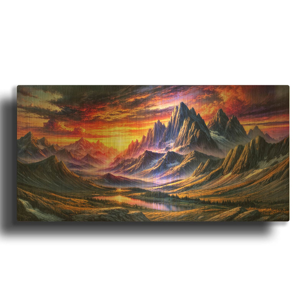 'Mountain Sunrise Painting' By Rey Klimt Gold Metal Wall Art