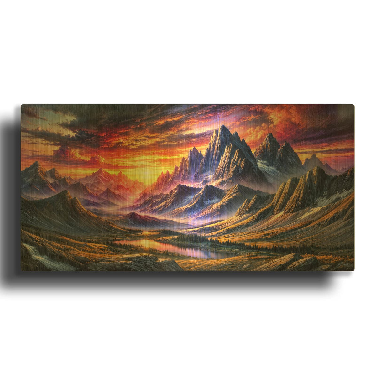 'Mountain Sunrise Painting' By Rey Klimt Gold Metal Wall Art