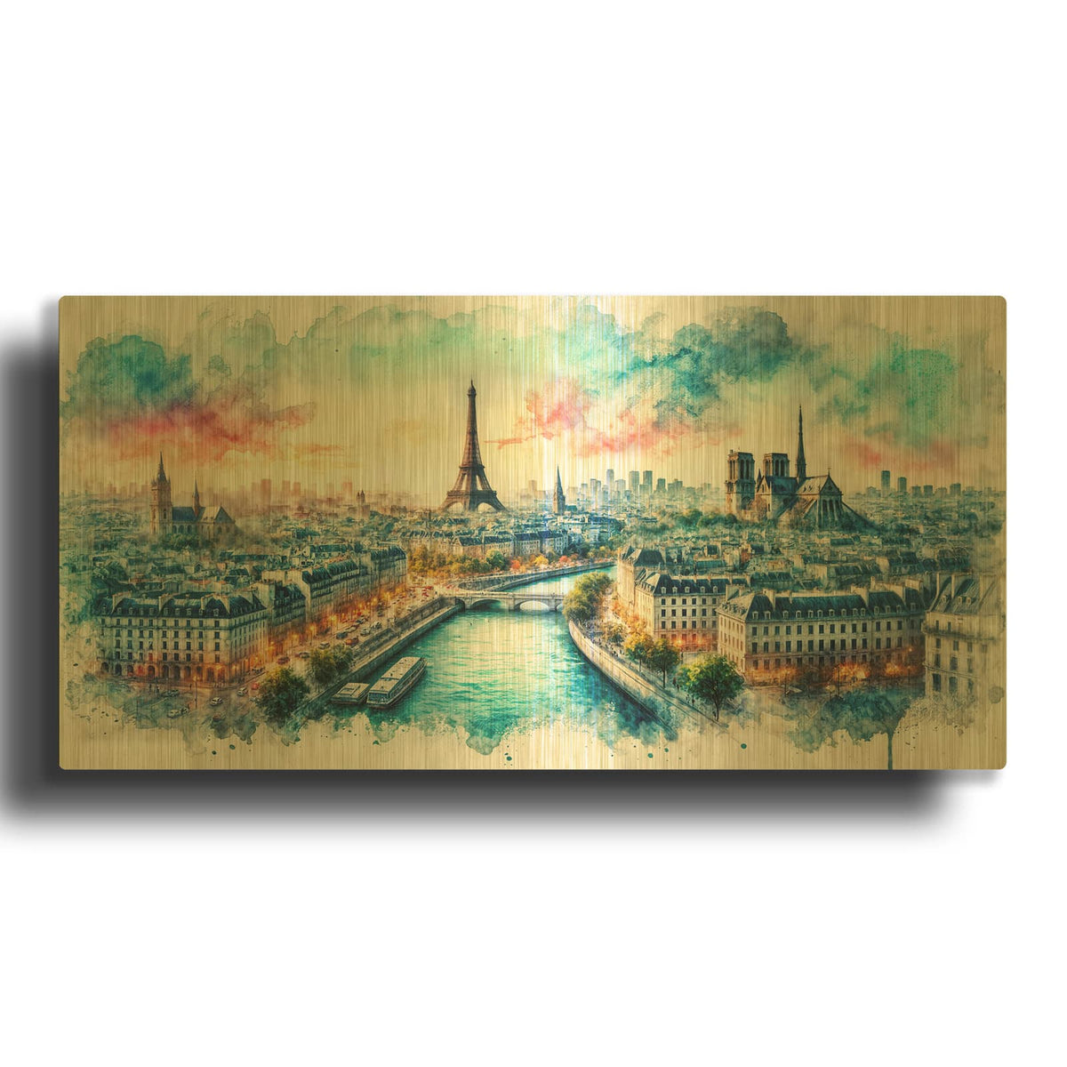 'Paris France Watercolor' By Rey Klimt Gold Metal Wall Art