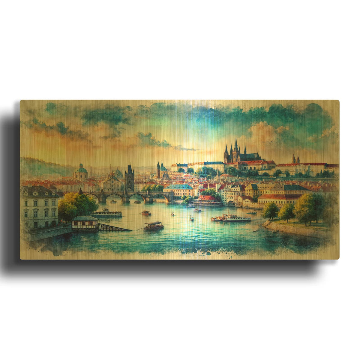 'Prague Watercolor' By Rey Klimt Gold Metal Wall Art