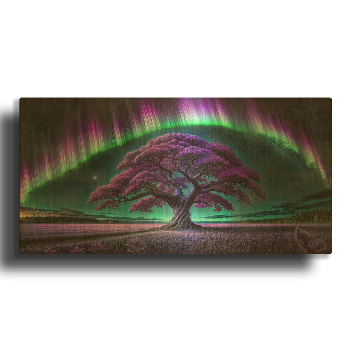 'Purple Tree Magical Night' By Rey Klimt Gold Metal Wall Art