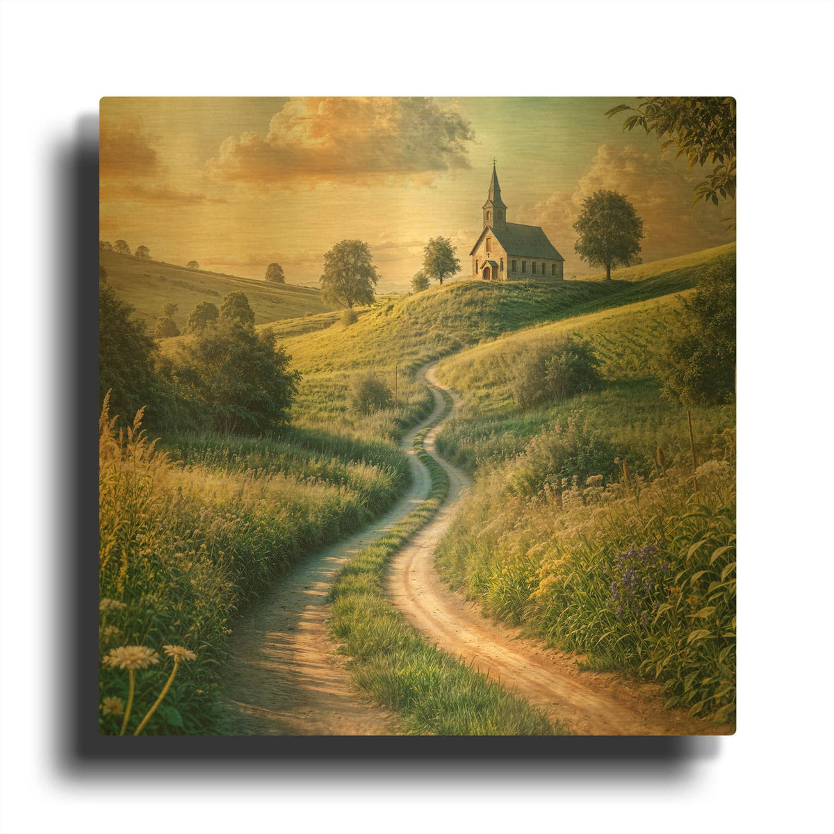 'Road To Church' By Rey Klimt Gold Metal Wall Art