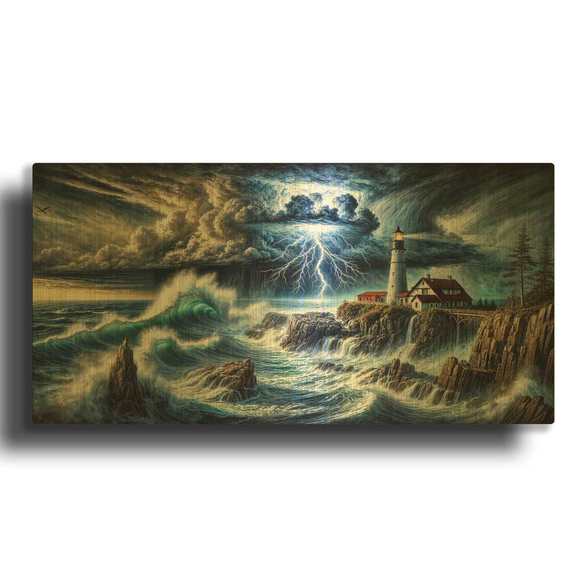 'Stormy Night At Coast' By Rey Klimt Gold Metal Wall Art