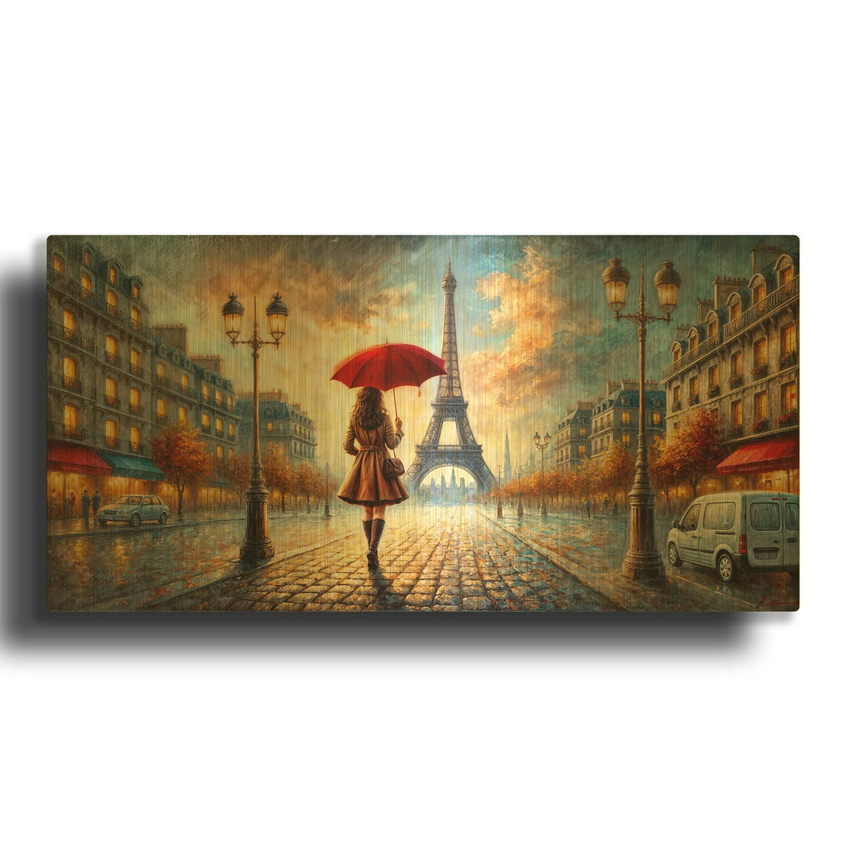 'Stroll In Paris' By Rey Klimt Gold Metal Wall Art