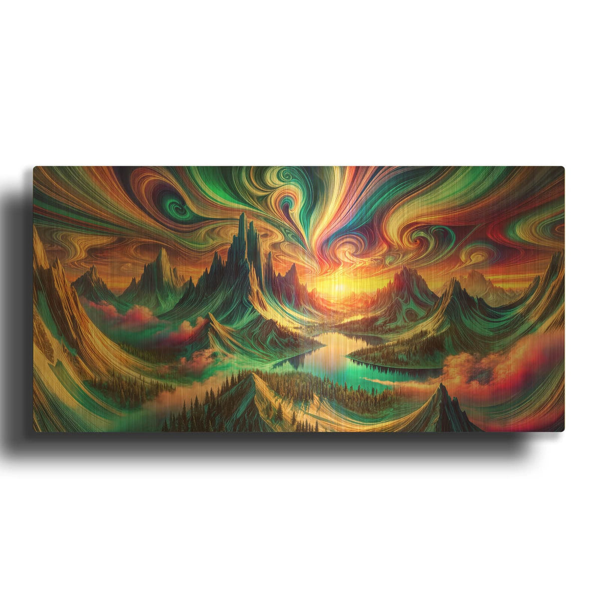 'Surreal Mountains' By Rey Klimt Gold Metal Wall Art
