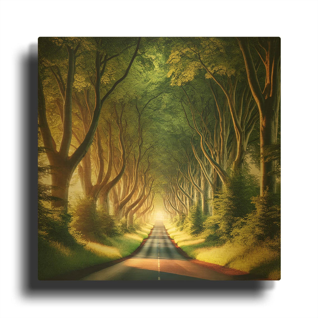'Tree Lined Road' By Rey Klimt Gold Metal Wall Art