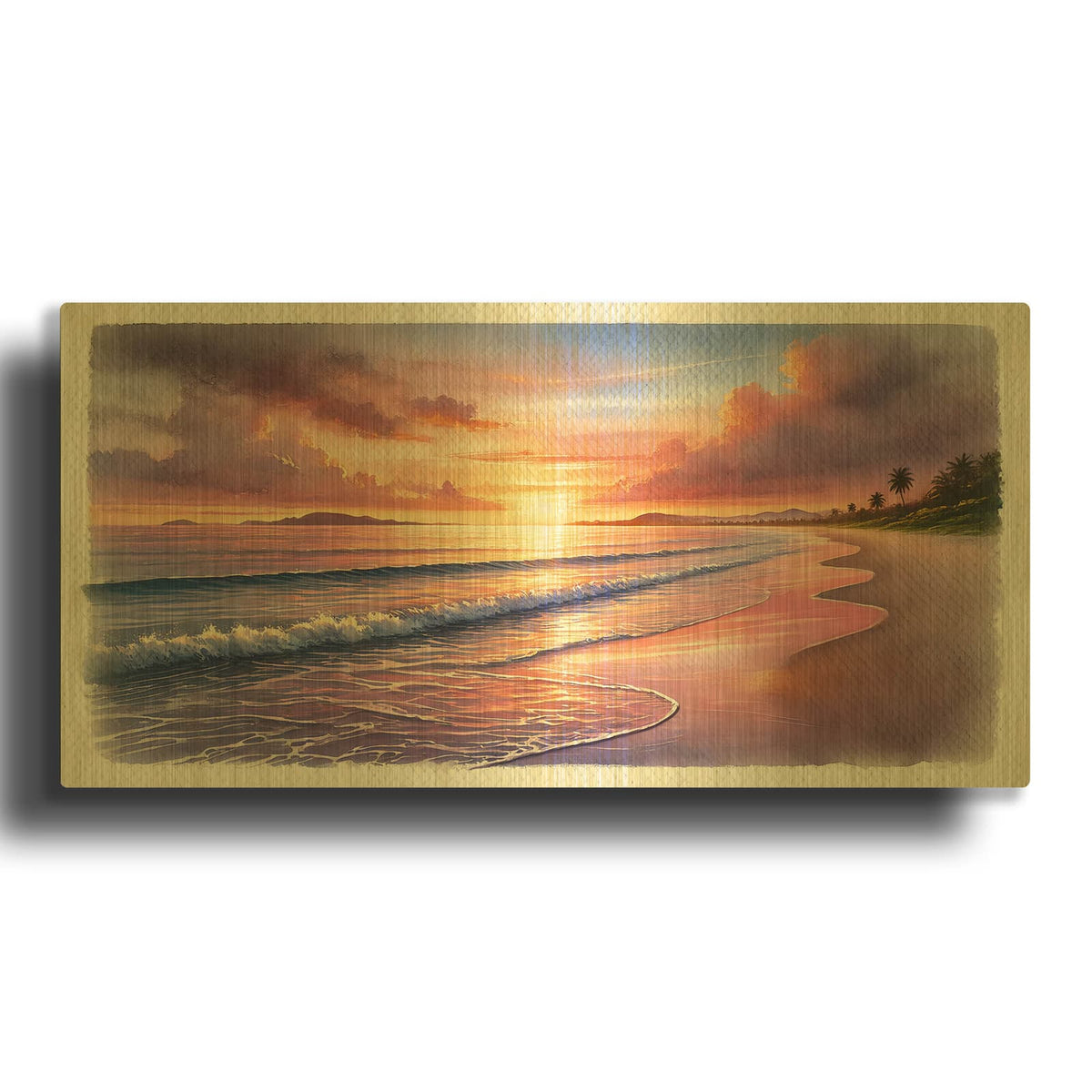 'Tropical Sunset Watercolor' By Rey Klimt Gold Metal Wall Art