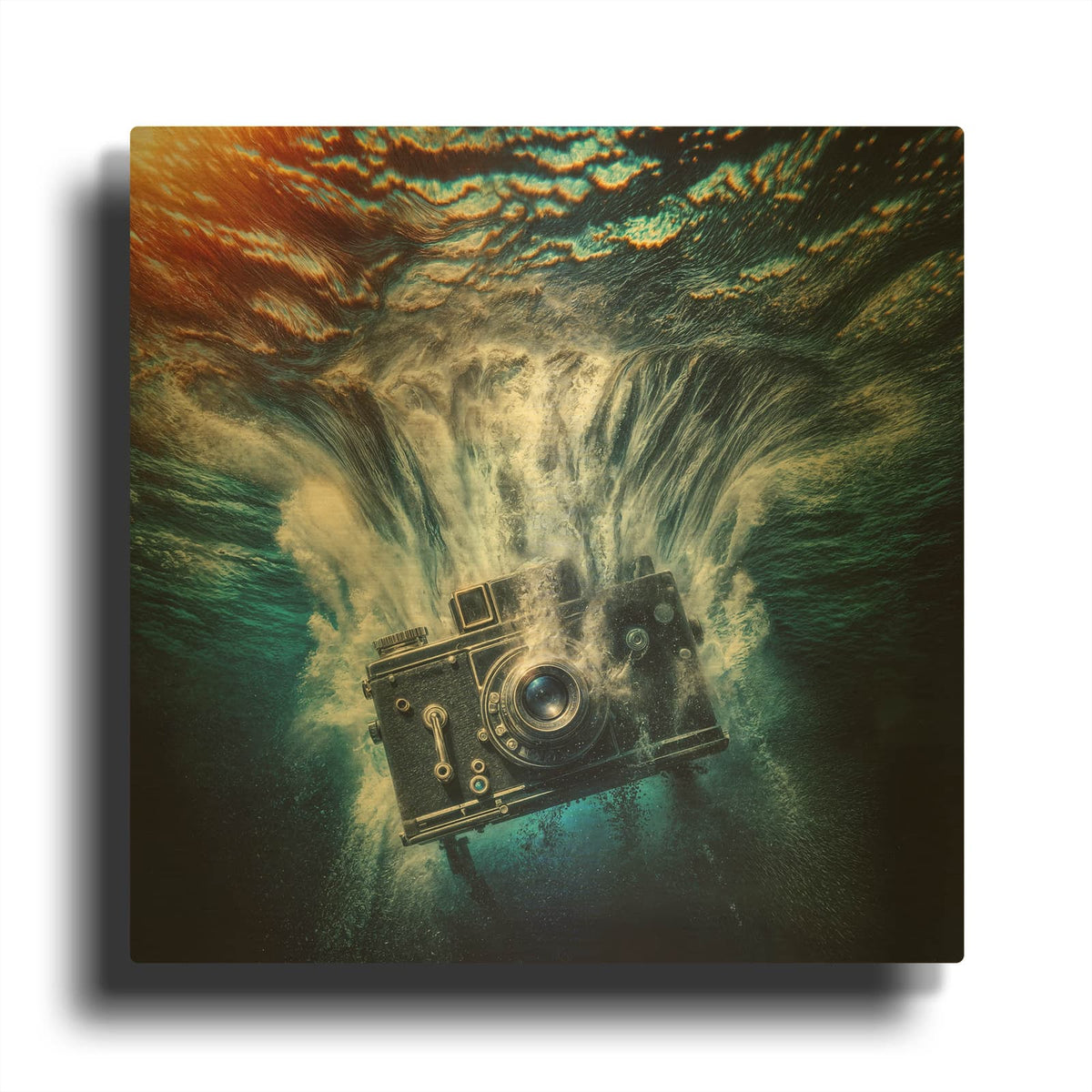 'Underwater Camera' By Rey Klimt Gold Metal Wall Art
