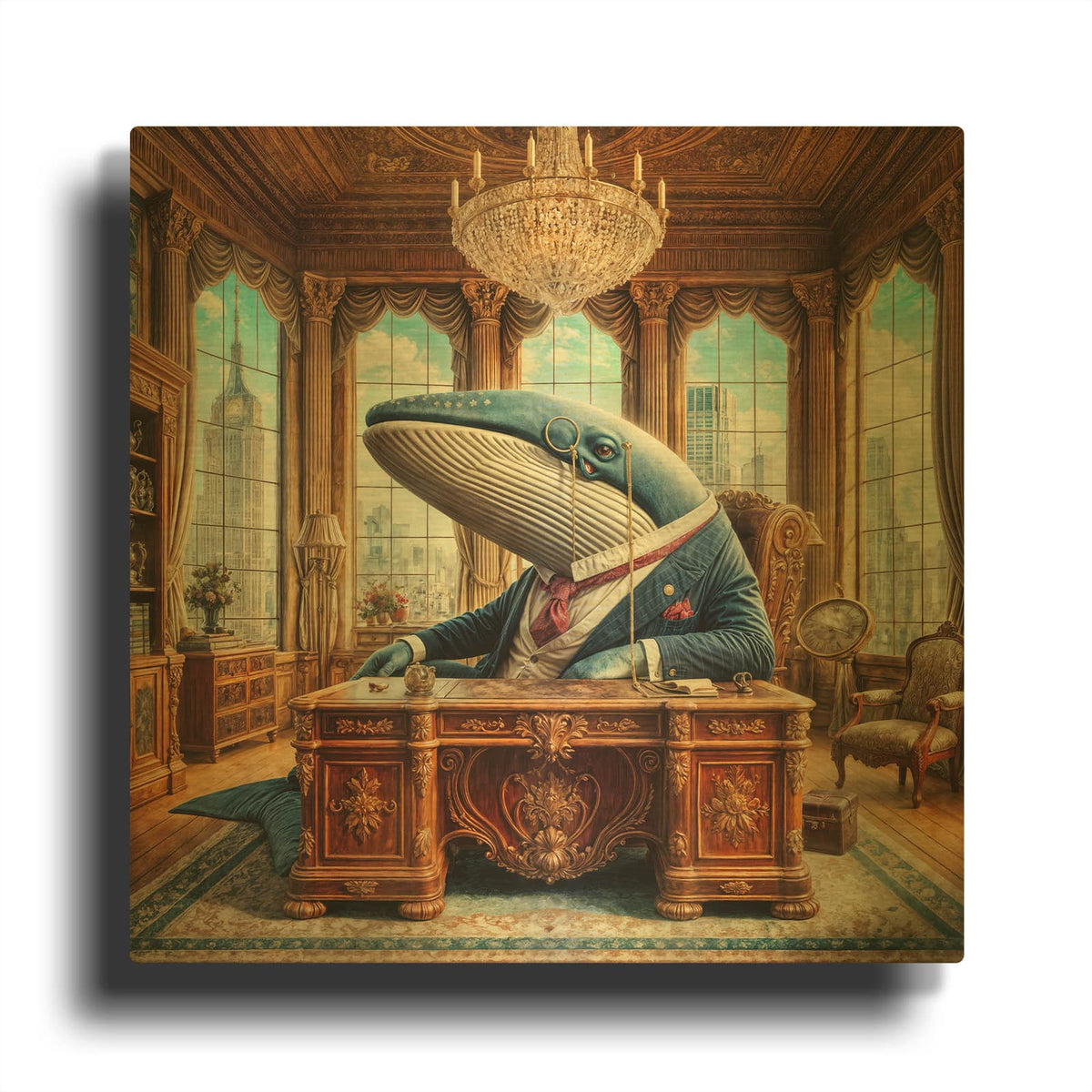 'Whale Boss' By Rey Klimt Gold Metal Wall Art