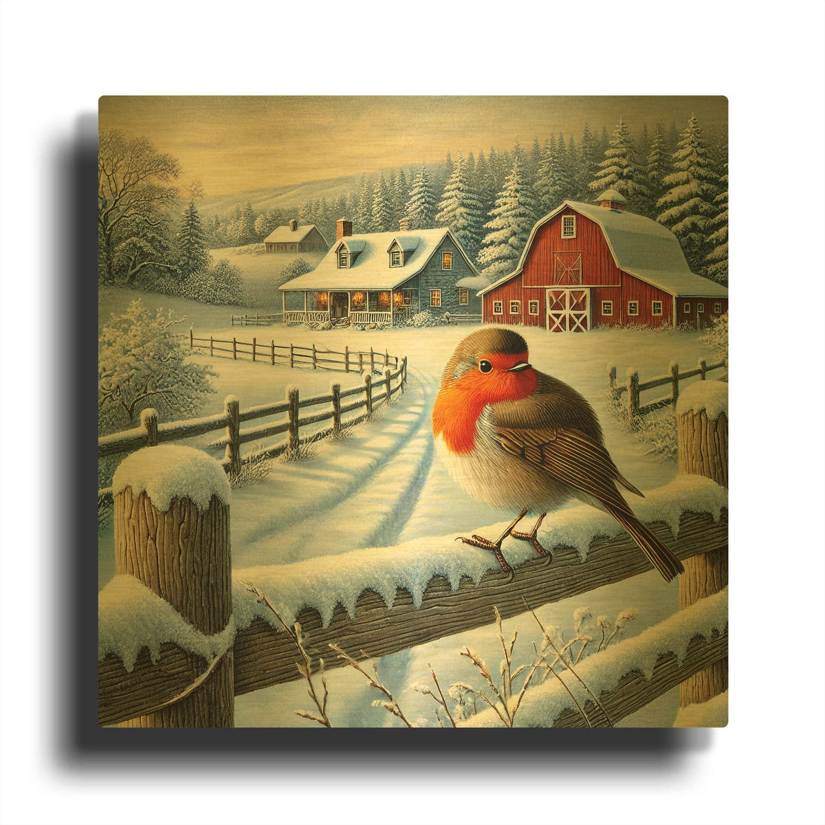 'Winter Farm' By Rey Klimt Gold Metal Wall Art