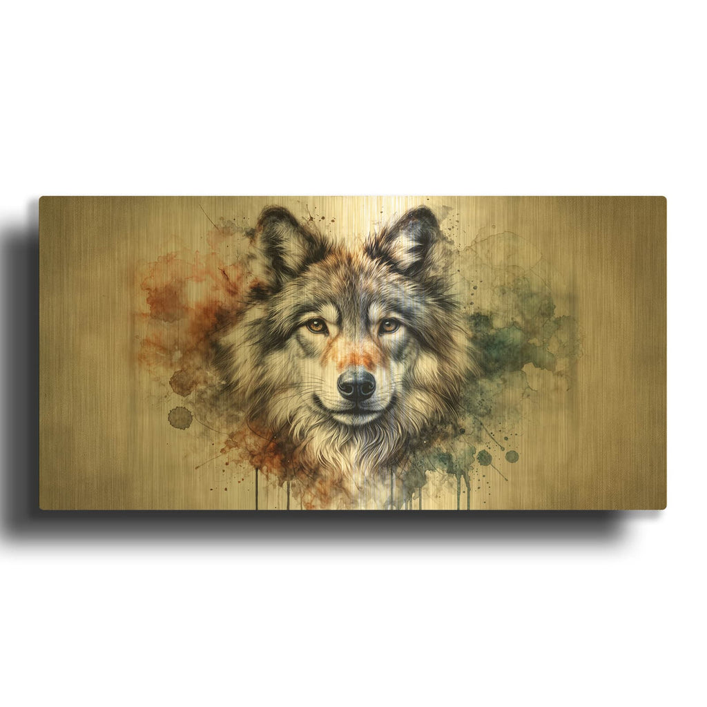'Wolf Portrait' By Rey Klimt Gold Metal Wall Art
