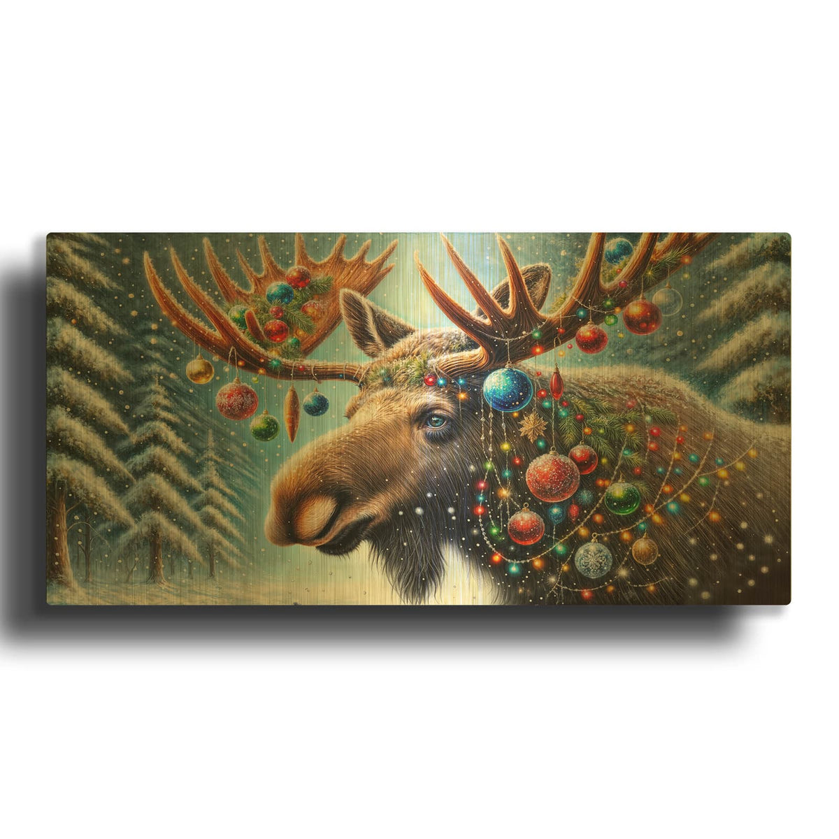 'Christmas Christmoose' By Rey Klimt Gold Metal Wall Art