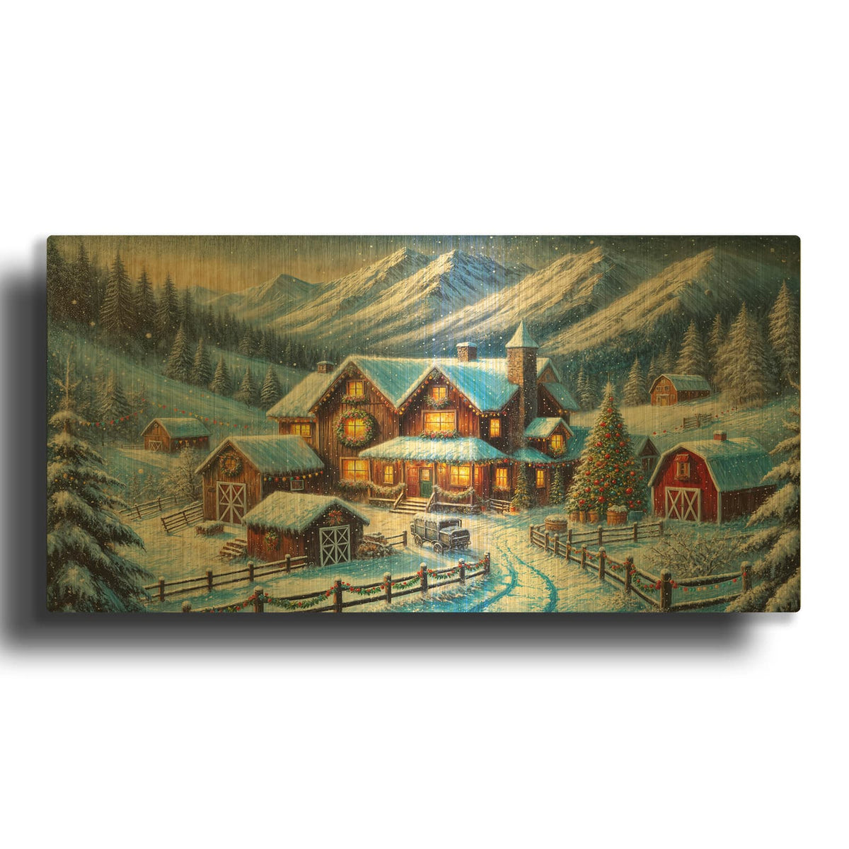'Christmas On The Farm' By Rey Klimt Gold Metal Wall Art