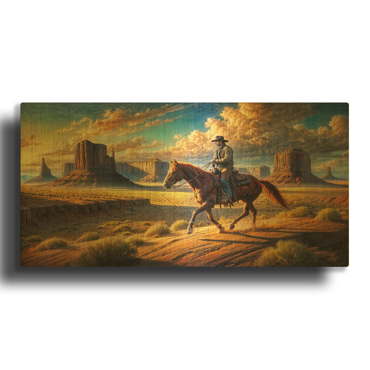 'Cowboy In Monument Valley' By Rey Klimt Gold Metal Wall Art