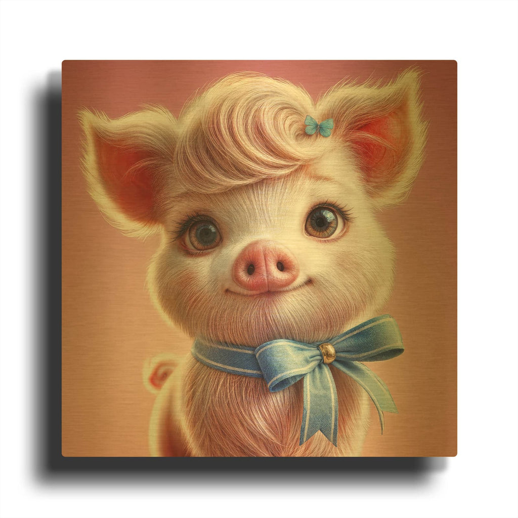'Cute Pink Pig' By Rey Klimt Gold Metal Wall Art