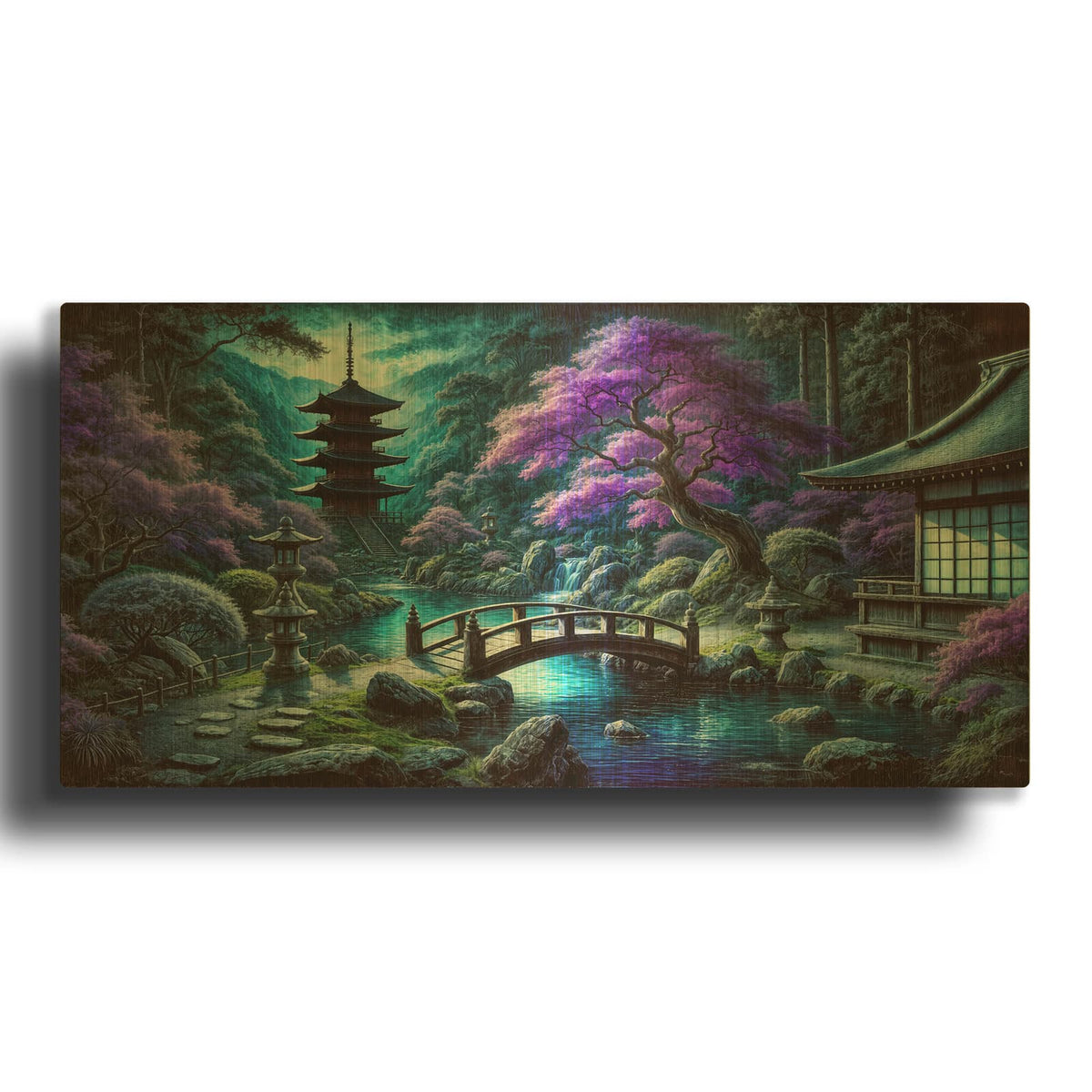 'Dramatic Japanese Garden' By Rey Klimt Gold Metal Wall Art