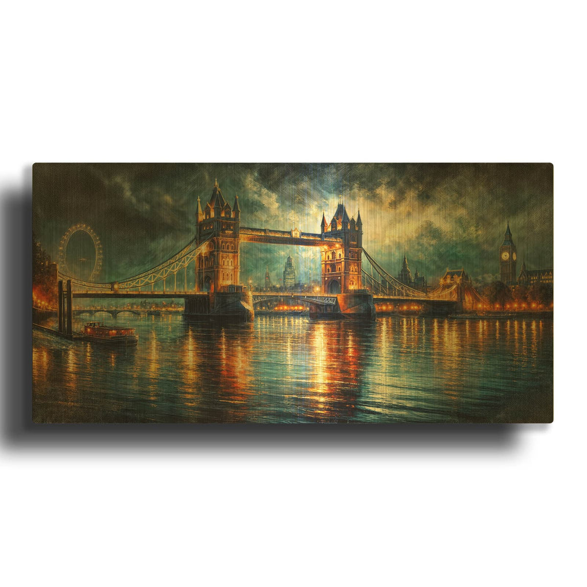 'Dramatic London Night' By Rey Klimt Gold Metal Wall Art
