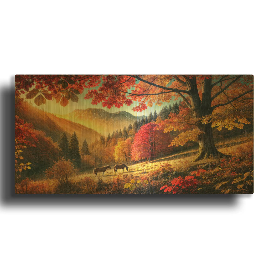 'Fall Foliage In Mountains' By Rey Klimt Gold Metal Wall Art